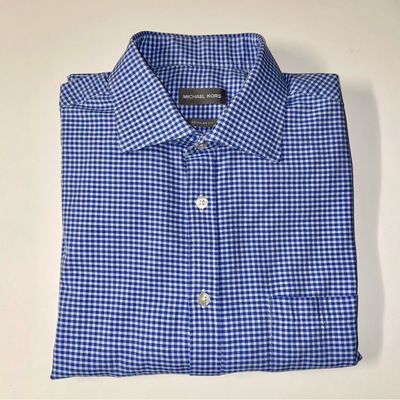 Michael Kors Other - Michael Kors Blue Dress Shirt Classic Gingham Size L, 16 1/2, 34/35.